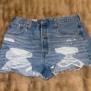 Distressed Blue Denim Shorts